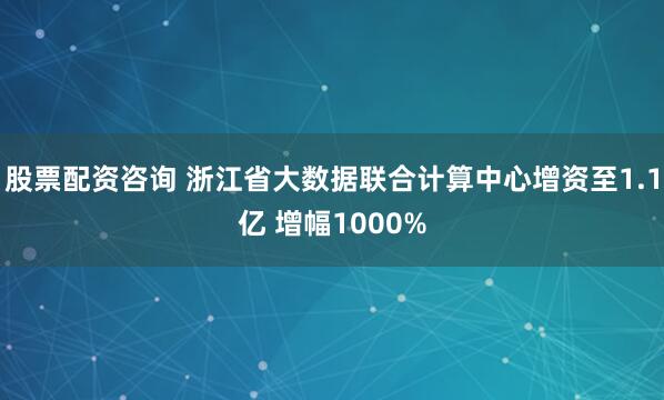 股票配资咨询 浙江省大数据联合计算中心增资至1.1亿 增幅1000%
